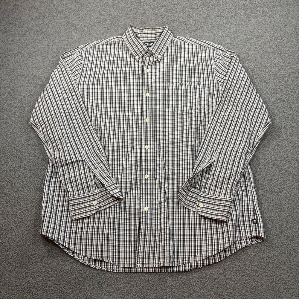 Chaps Button Down Shirt Mens XL Black White Gingham Stretch Easy Care Plaid L/S